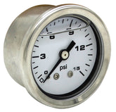 1-1/2" 0-15psi White/Balack Face Gauge Liquid/No Liquid Filled Fuel Pressure Gauge