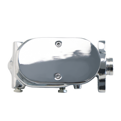 GM Universal Cast Aluminum Master Cylinder 1-1/8" Bore; 9/16" & 1/2" Ports on Left Side Chrome, Smooth Top