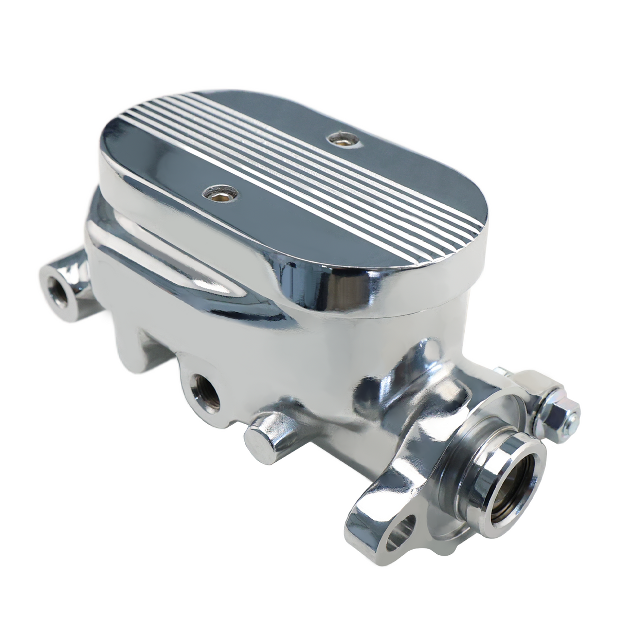 GM Universal Cast Aluminum Master Cylinder 1" Bore; 3/8" Ports on Both Sides Chrome, Finned Top