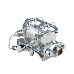 Universal Chrome 1-1/8'' Bore Dual Bail Master Cylinder w/Left Mount Proportioning Valve Kit, Disc/Disc