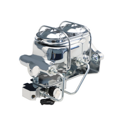 Universal Chrome 1-1/8'' Bore Dual Bail Master Cylinder w/Left Mount Proportioning Valve Kit, Disc/Disc