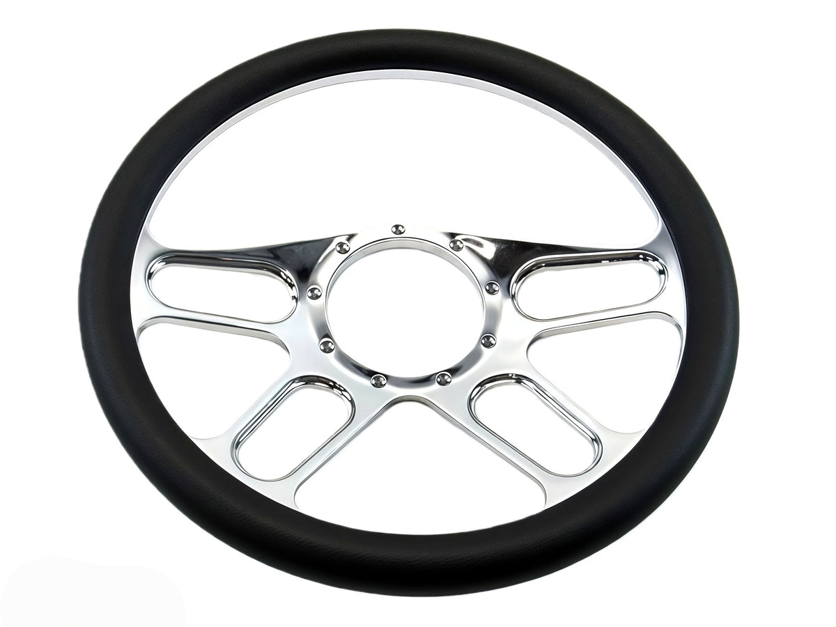 14＂ Half Aluminum with Leather Wrap/Full Aluminum Billet Steering Wheel，9 Hole，Style 11