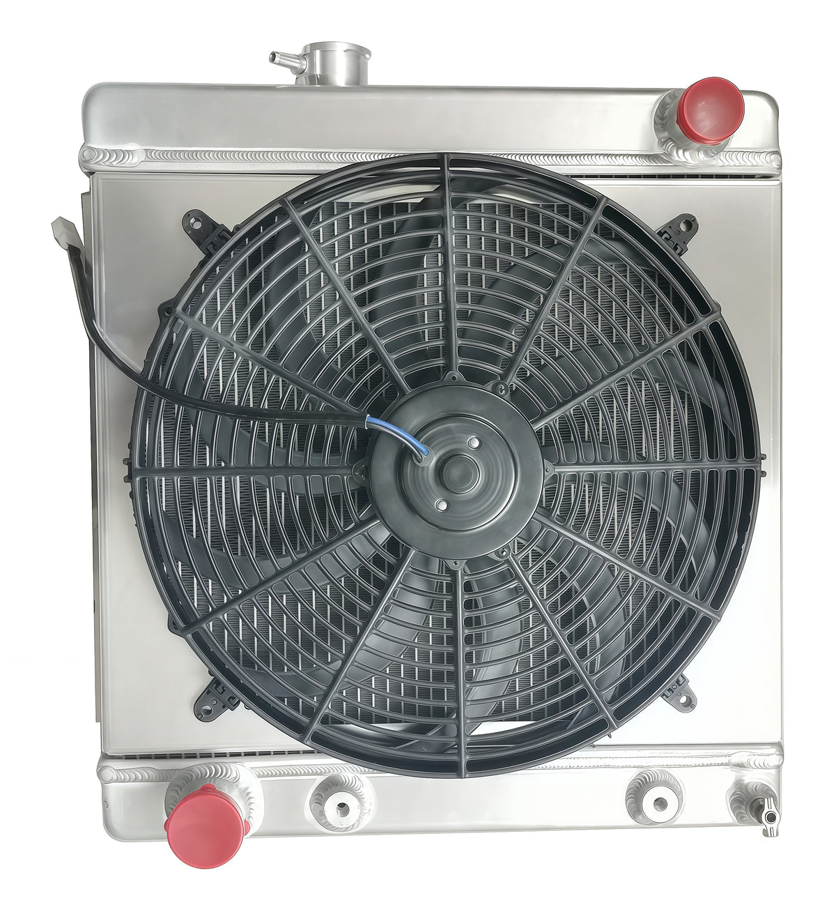 1964-66 Ford Mustang Falcon Comet Aluminum Radiator w/ Fan &  shroud, Right Lower Outlet