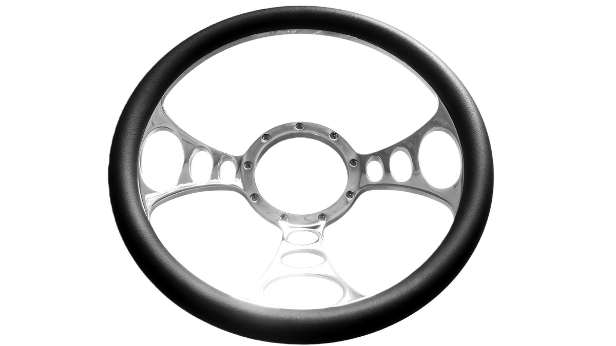 14＂ Half Aluminum with Leather Wrap/Full Aluminum Billet Steering Wheel，9 Hole，Style 17