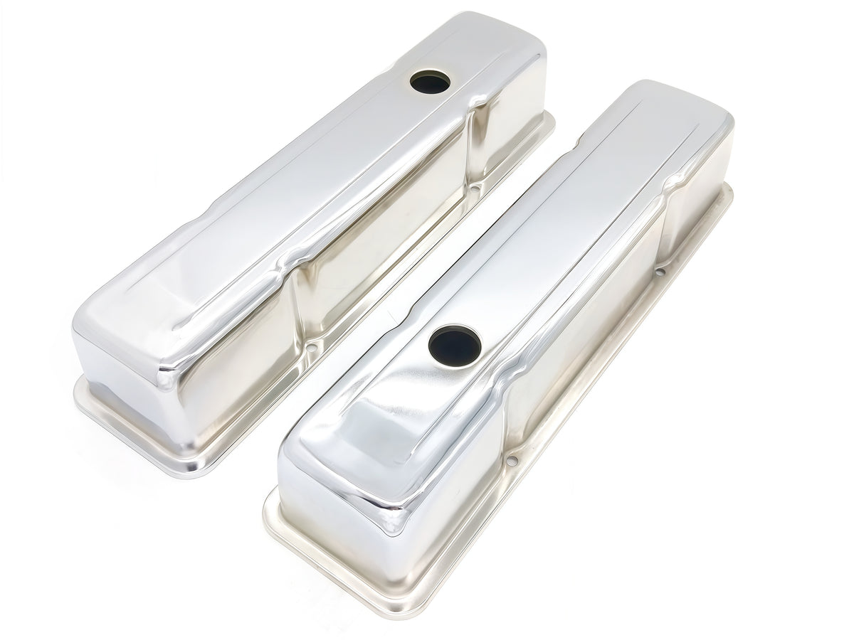 1955-57-Small Block Chevy 265-283 Short Steel Valve Cover， Chrome