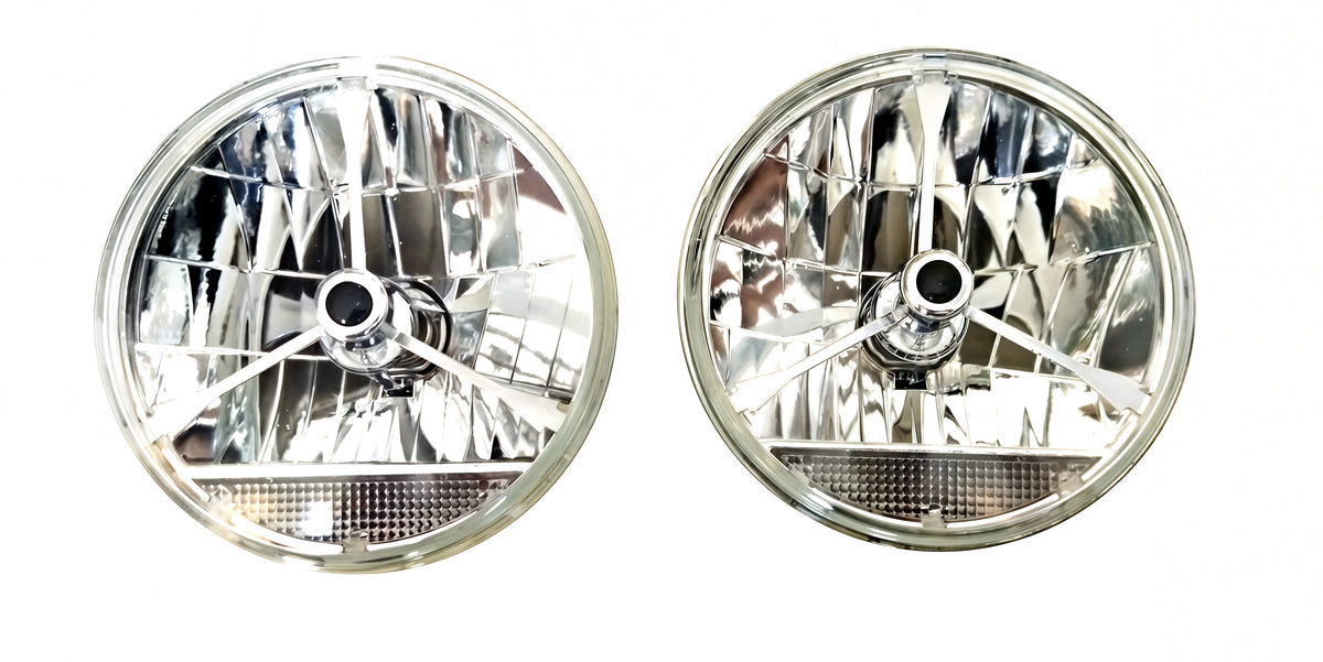 7＂ Tri-Bar H4 Bulb Headlights w/ Color Central Dot， Clear Turn Signal Lens