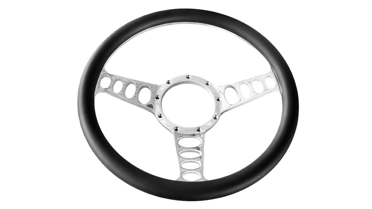 14＂ Half Aluminum with Leather Wrap/Full Aluminum Billet Steering Wheel，9 Hole，Style 13