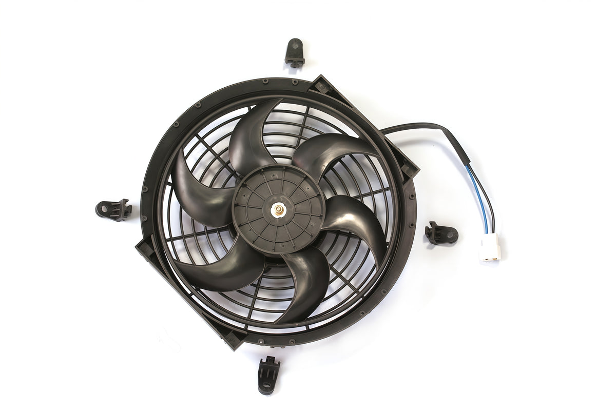 10" Curve Blade Reversible Fan, 12V-80W-850CFM, Black/Chrome