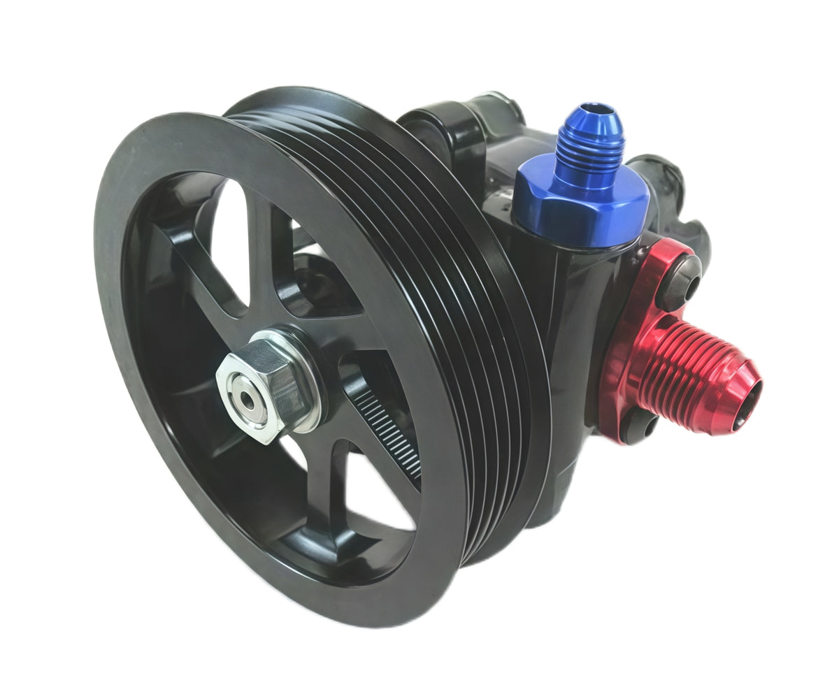 Cast Iron Power Steering Pump with 4.2＂ Aluminum Serpentine Pulley， Black