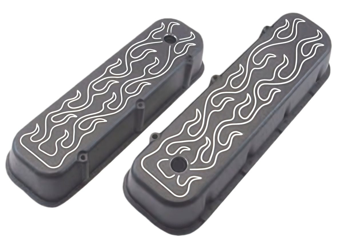 Tall/Short Aluminum Flame Valve Cover 1965-95 BBC 396-502 w/ Hole