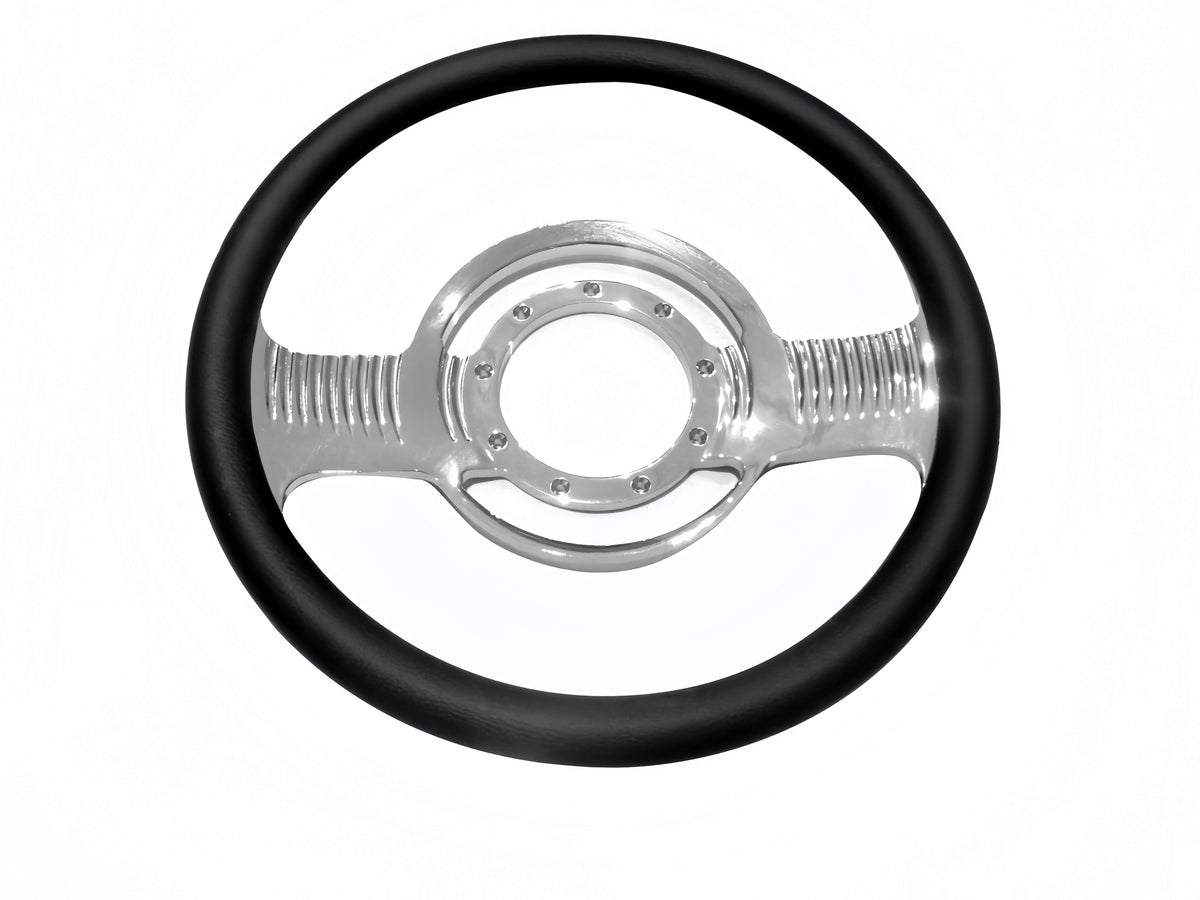 14＂ Half Aluminum with Leather Wrap/Full Aluminum Billet Steering Wheel，9 Hole，Style 12