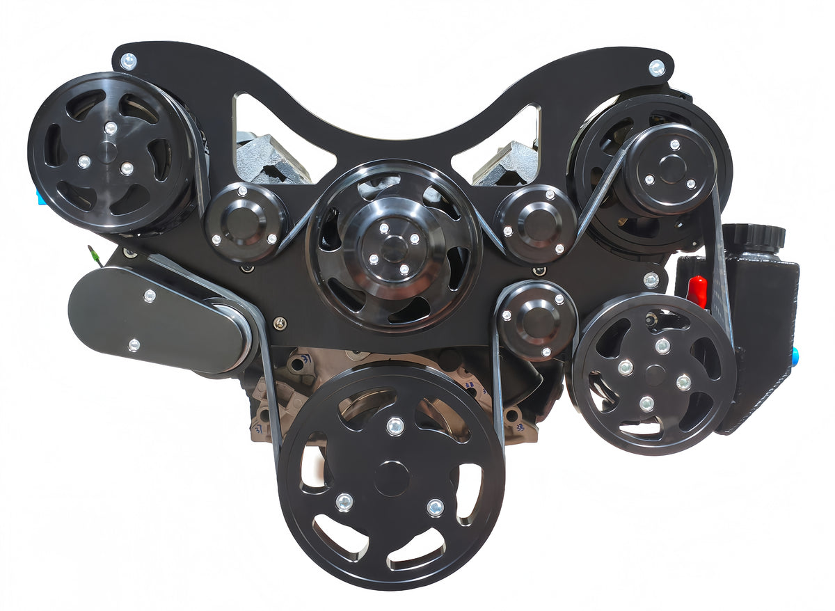 Small Block Ford 289-302-351W Serpentine Front Drive Kit， w/ A/C Compressor， Water Pump， Alternator， Steering Pump