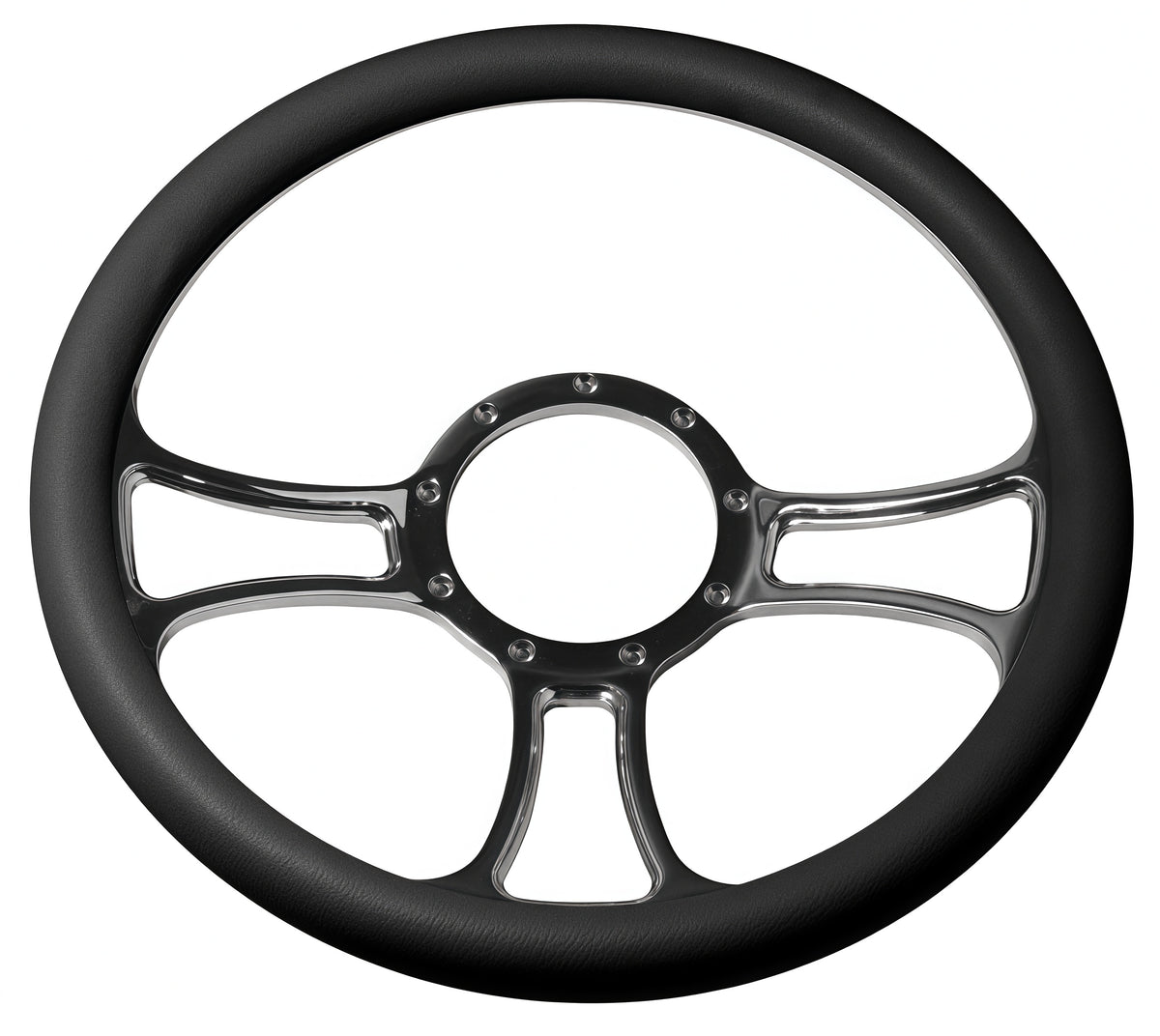 14＂ Half Aluminum with Leather Wrap/Full Aluminum Billet Steering Wheel，9 Hole，Style 15