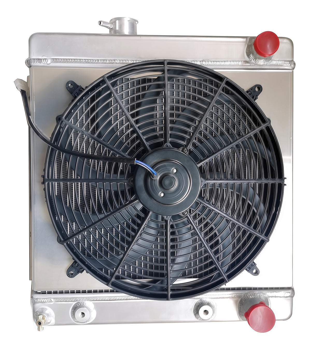 1964-66 Ford Mustang Falcon Comet Aluminum Radiator w/ Fan &  shroud, Left Lower Outlet