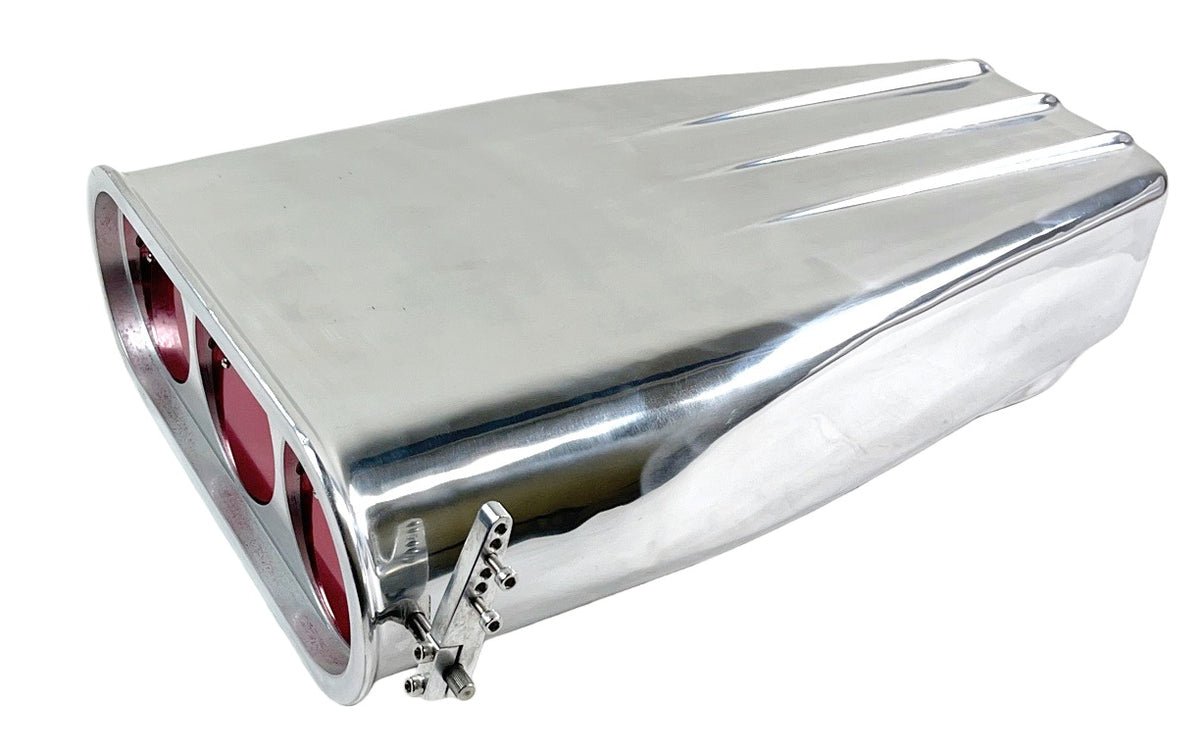 Aluminum Finned Street Hood Scoop Single or Dual Quad Reversible Round Flaps