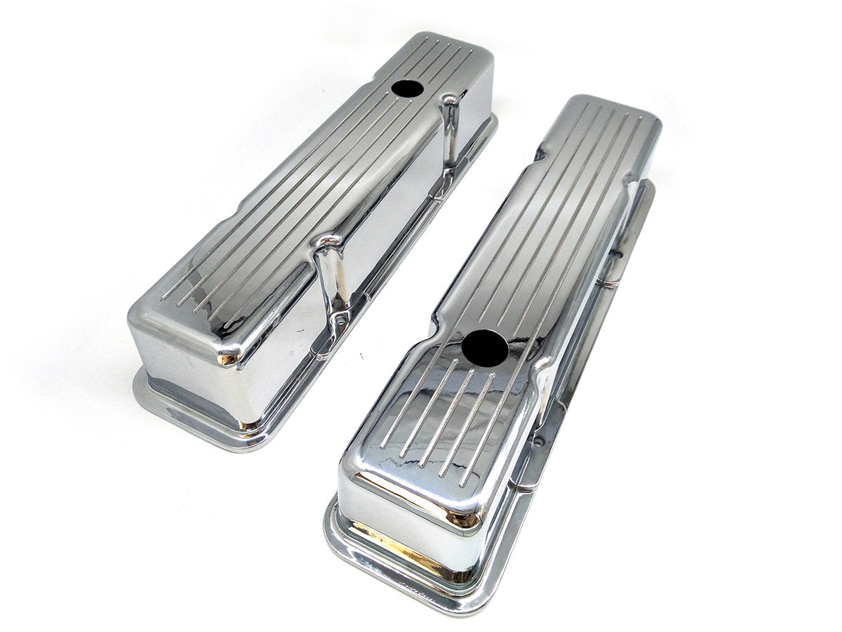 Tall/Short Aluminum Ball Milled Valve Cover 1958-86 SBC With Hole