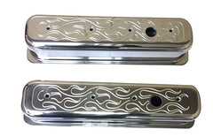 Tall/Short Aluminum Flame Valve Cover 1987-97 SBC 305-350 Center Bolt w/ Hole