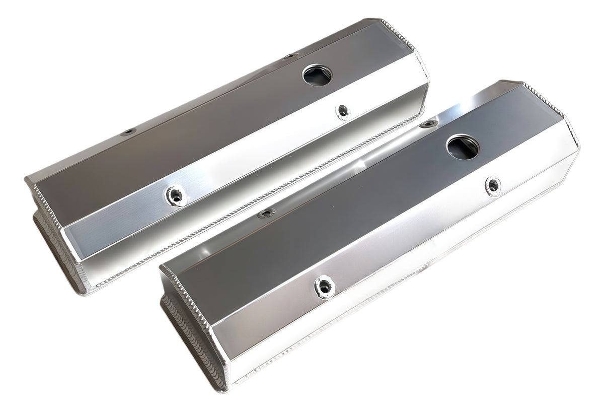 1958-87 SBC Fabricated Tall Aluminum Valve Cover Flat Top Long Bolts With Hole/Without Hole