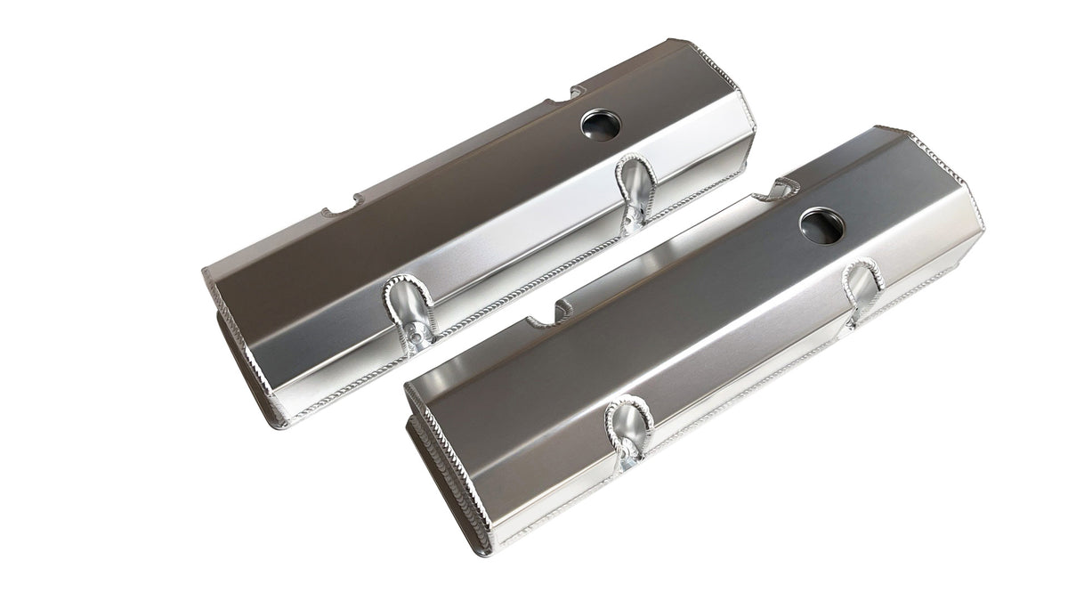 1958-87 SBC Fabricated Tall Aluminum Valve Cover Flat Top Short Bolts With Hole/Without Hole