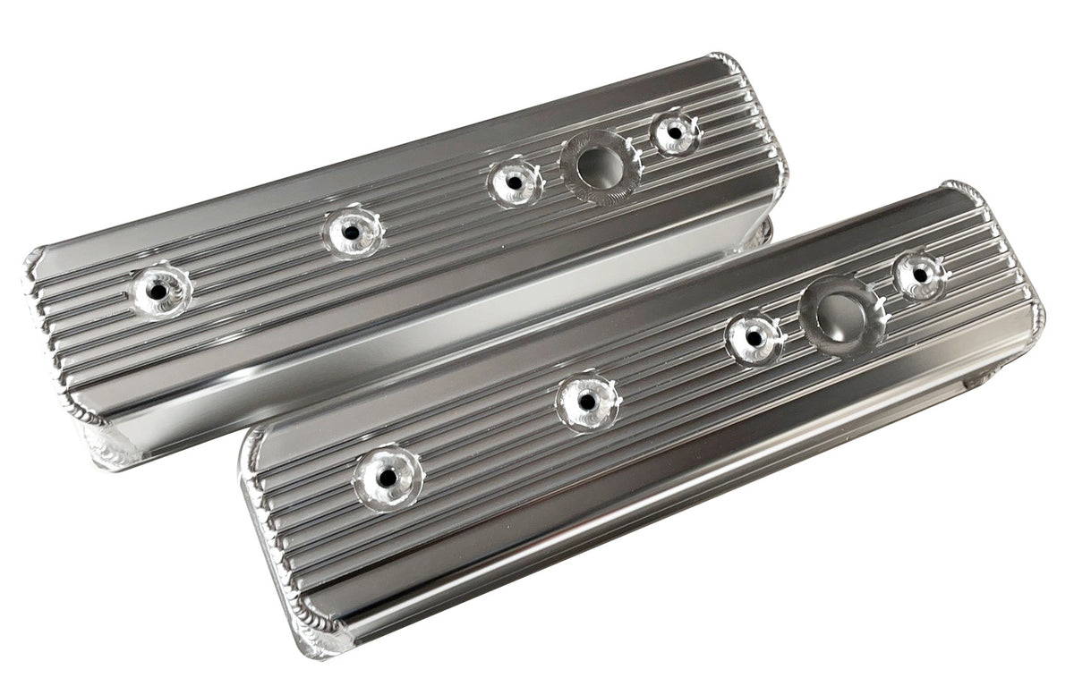 87-Up SBC Fabricated Tall Aluminum Center Bolt Finned Valve Cover With Hole/Without Hole