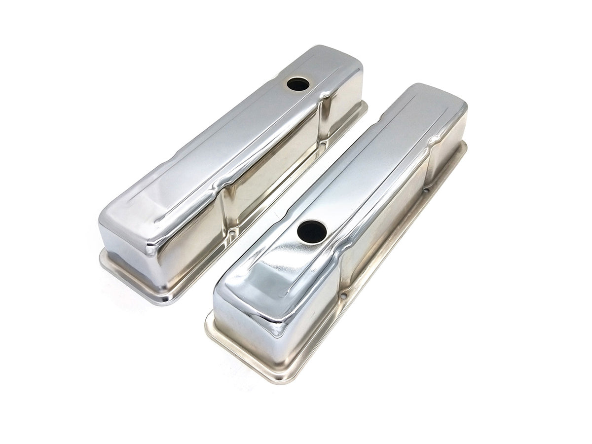 1958-86 Small Block Chevy 283-400 Tall/Short Steel Unbaffled Valve Cover， Chrome