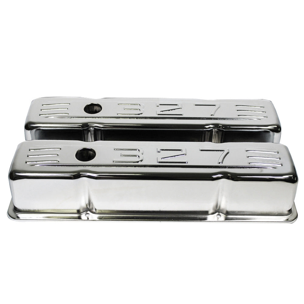 1958-86 Small Block Chevy 283-400 Tall/Short Steel Baffled ＂327＂  Logo Valve Cover， Chrome