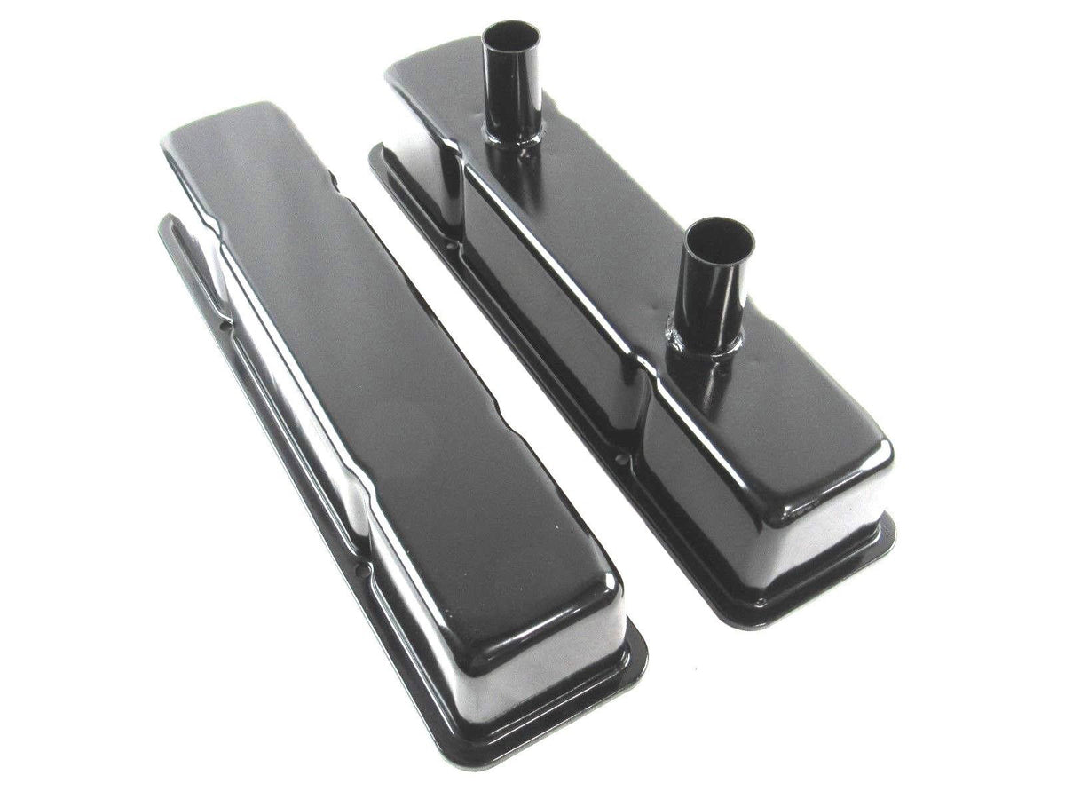 1958-86 Small Block Chevy 283-400 Tall Steel Baffled Circle Track Valve Covers w/ Breather Tubes