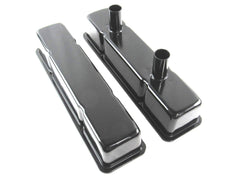 1958-86 Small Block Chevy 283-400 Tall Steel Baffled Circle Track Valve Covers w/ Breather Tubes