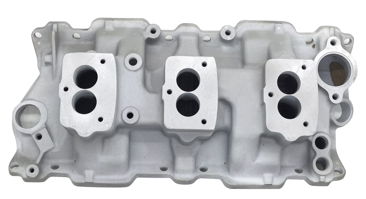 1957-95 Chevy SBC 262-400 c.i.d. 3x2 3-Bolt Carb Dual Plane Intake Manifold， Idle-5500 RPM