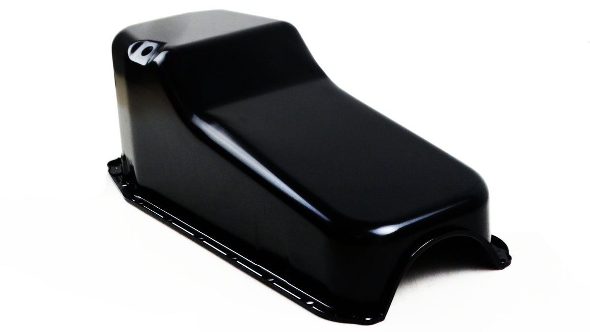 Steel Stock Oil Pan 1986-Up SB Chevy 283-350 Oil Pan - Passenger Side Dipstick