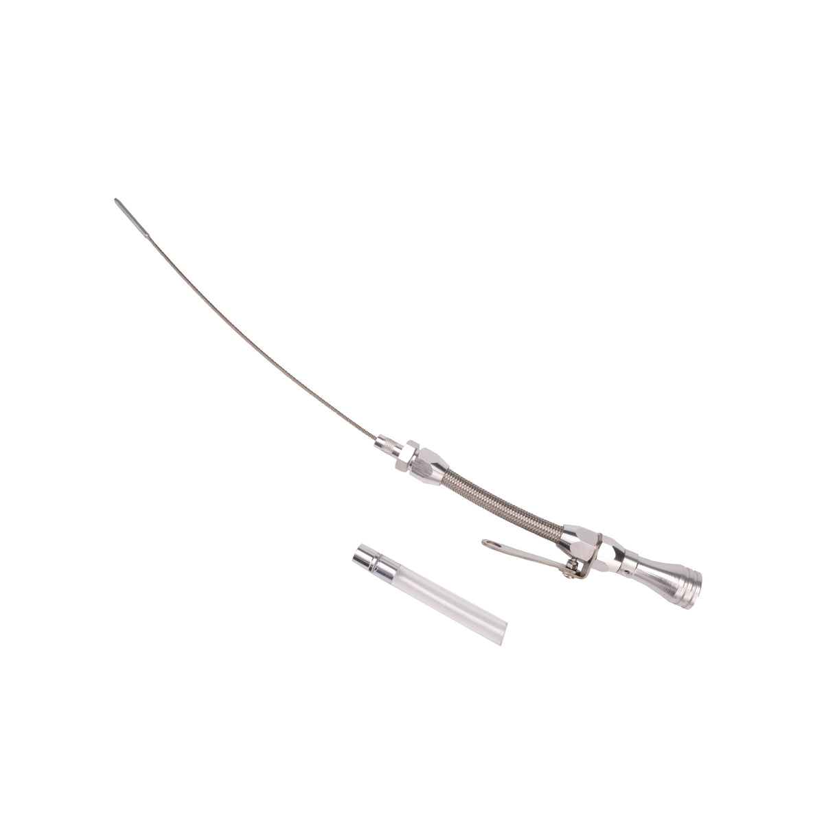 Engine Oil Pan Dipstick 1955-79 Small Block Chevy Aluminum Handle w/ Stainess Steel Braided Hose， 20-1/8＂