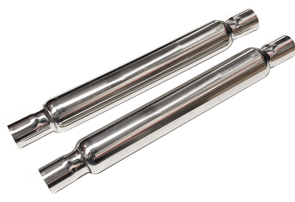 Stainless Steel Glasspack Bullet Muffler， 2“ Inlet & Outlet， 24“ Long