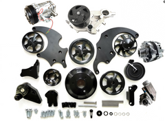 LS Serpentine Front Drive Kit， w/ A/C Compressor， Water Pump， Alternator， Steering Pump，Two Pieces Main Plate